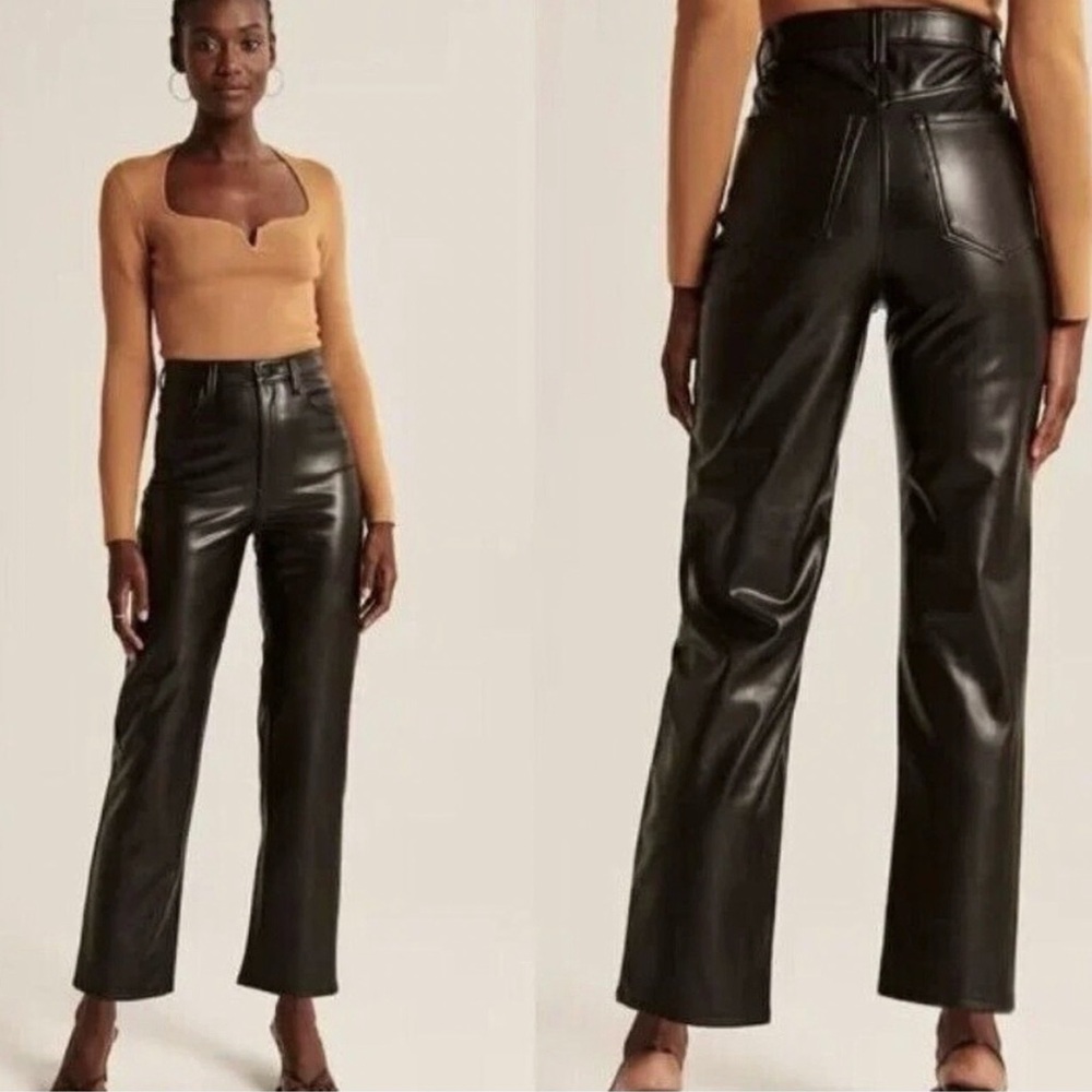 Abercrombie & Fitch Womens 12 Short Ultra High-Rise Faux Leather Straight‎ Pant